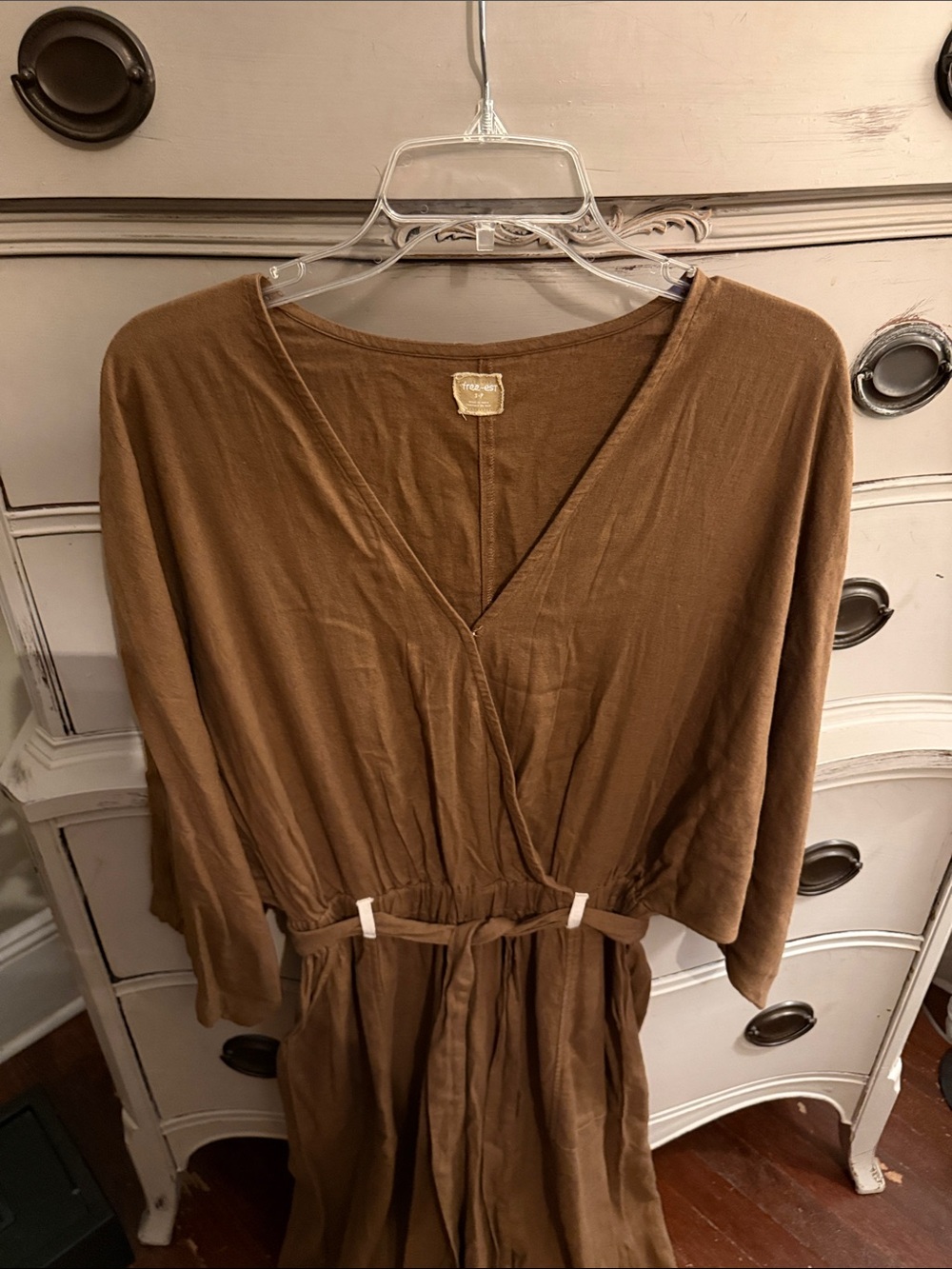 Free People Khaki Linen Blend One Piece Jumpsuit S - Picture 8 of 11